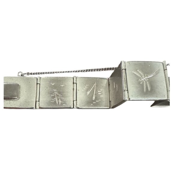 Vintage Mexican Non-Sterling Silver Link Bracelet With Black & Yellow Enamel Inl - Picture 7 of 7